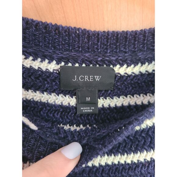 J Crew Linen Cotton Blue Breton Stripe French Sailor Sweater MEDIUM Nautical - Picture 4 of 7